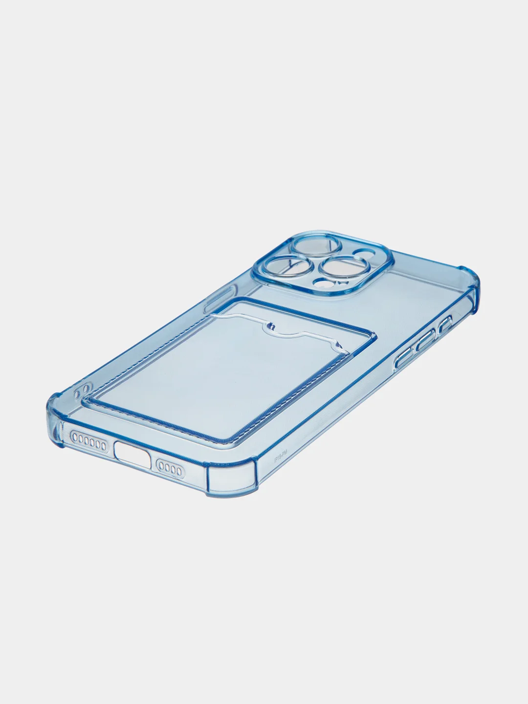 Синий чехол для iPhone 15 Pro Max противоударный силиконовый ROSCO с карманом для карт, углами