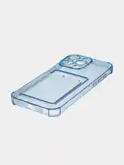 Синий чехол для iPhone 15 Pro Max противоударный силиконовый ROSCO с карманом для карт, углами
