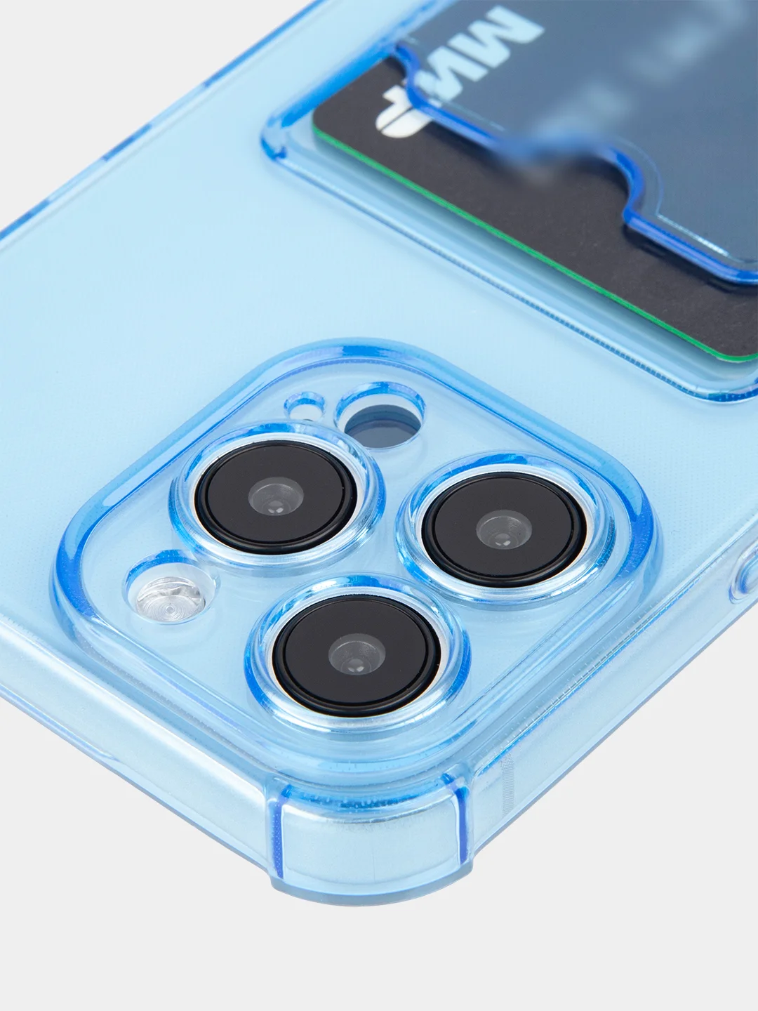Синий чехол для iPhone 15 Pro Max противоударный силиконовый ROSCO с карманом для карт, углами