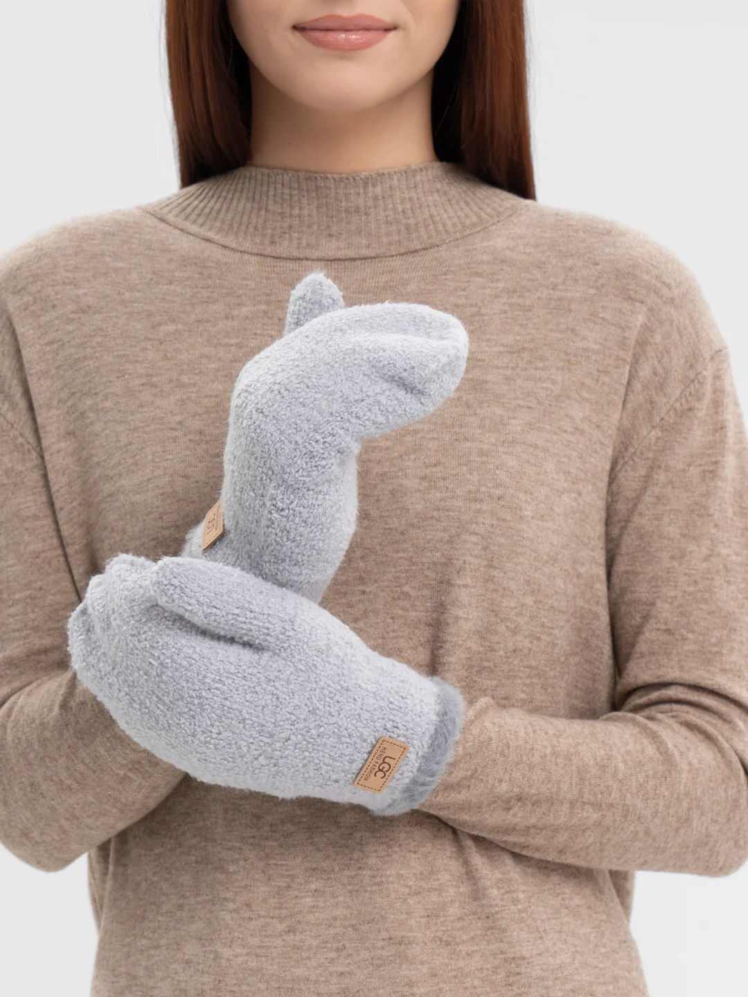 Серый варежки женские зимние теплые, вязаные, с подкладом, HENU FASHION UGC