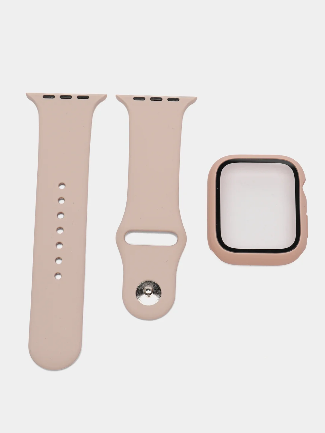 Бежевый бампер с защитным стеклом и ремешком для Apple Watch