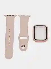 Бежевый бампер с защитным стеклом и ремешком для Apple Watch