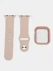 Бежевый бампер с защитным стеклом и ремешком для Apple Watch