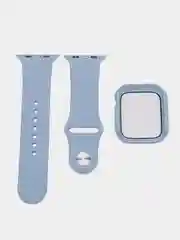 Небесно-голубой бампер с защитным стеклом и ремешком для Apple Watch