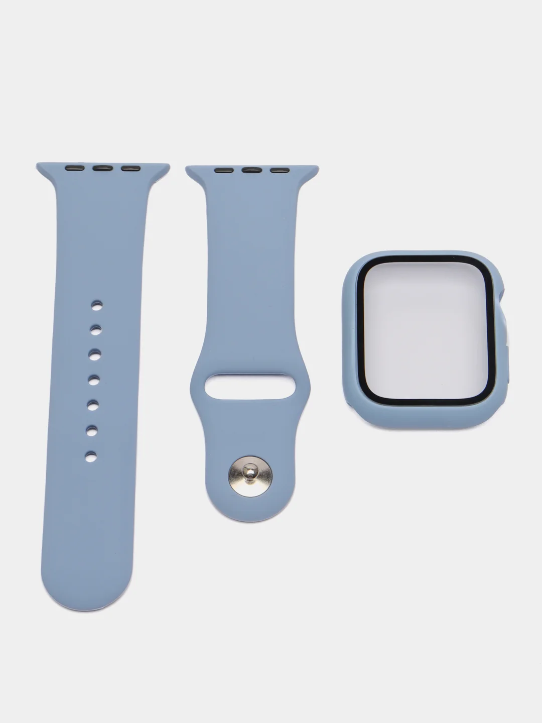 Небесно-голубой бампер с защитным стеклом и ремешком для Apple Watch
