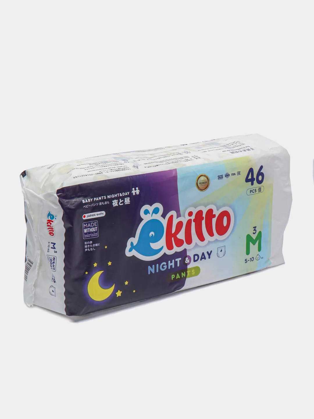 Подгузники трусики Ekitto, 3 размер М, для новорожденных детей, от 5-10 кг, 46 шт