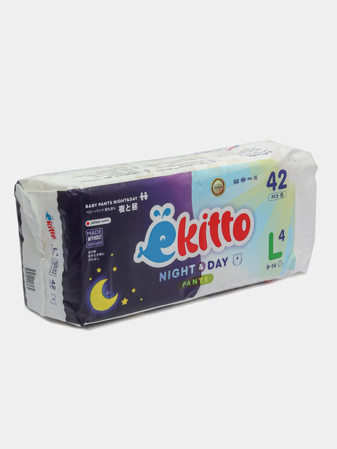 Подгузники трусики Ekitto, 4 размер L, для новорожденных детей от 9-14 кг, 42 шт