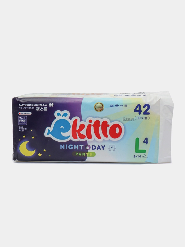 Подгузники трусики Ekitto, 4 размер L, для новорожденных детей от 9-14 кг, 42 шт