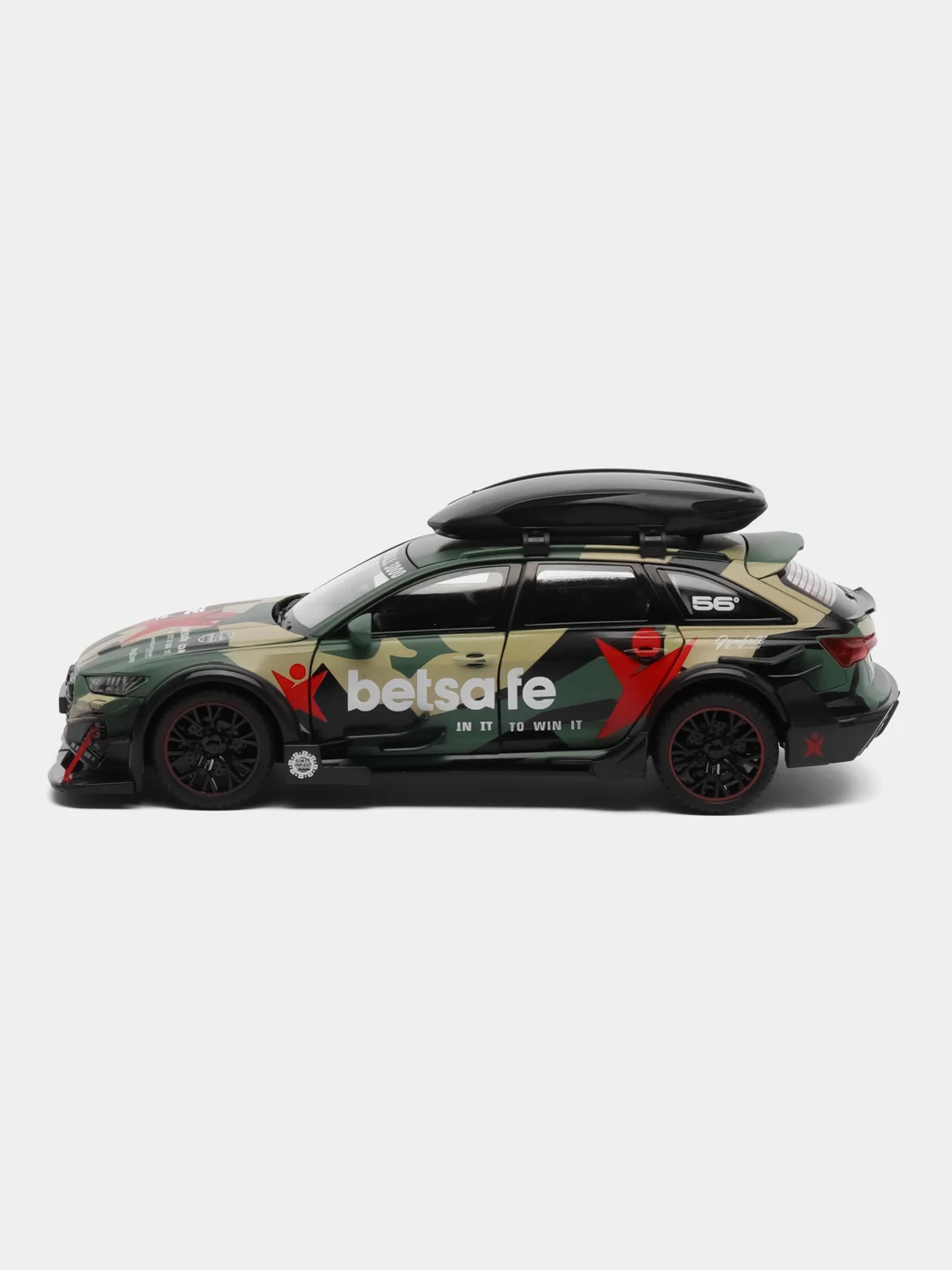 Зеленый машинка металлическая 1:24 AUDI RS6 камуфляж с обвесом, 21 см