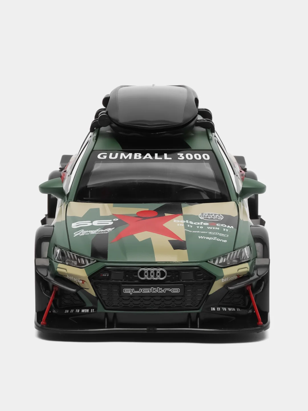 Зеленый машинка металлическая 1:24 AUDI RS6 камуфляж с обвесом, 21 см