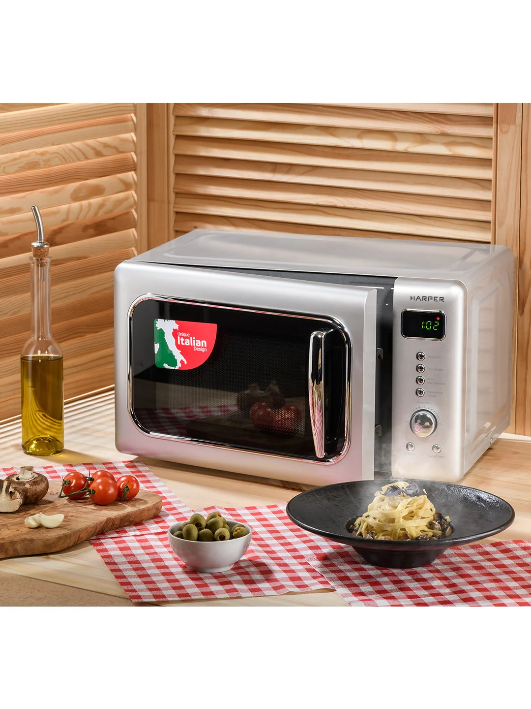 Серебряный микроволновая печь Harper HMW-20ST04, СВЧ печь, 700 Вт, 20л, функция гриль, гарантия год