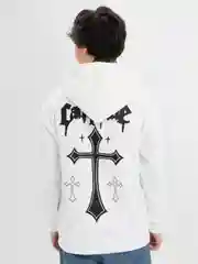 Белый худи с вышивкой "Крест" в стиле Crome Hearts