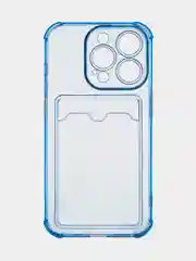 Прозрачный чехол для iPhone 15 Pro противоударный силиконовый ROSCO с карманом для карт защитой углов