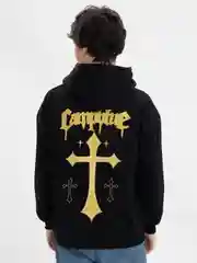 Черный худи с вышивкой "Крест" в стиле Crome Hearts