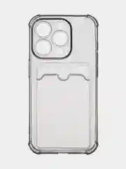 Прозрачный чехол для iPhone 15 Pro противоударный силиконовый ROSCO с карманом для карт защитой углов