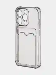Прозрачный чехол для iPhone 15 Pro противоударный силиконовый ROSCO с карманом для карт защитой углов