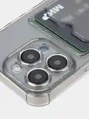 Прозрачный чехол для iPhone 15 Pro противоударный силиконовый ROSCO с карманом для карт защитой углов