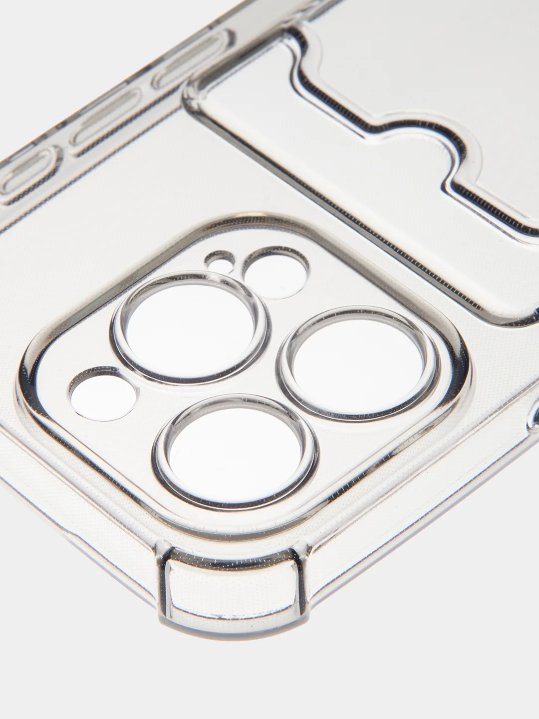 Прозрачный чехол для iPhone 15 Pro противоударный силиконовый ROSCO с карманом для карт защитой углов