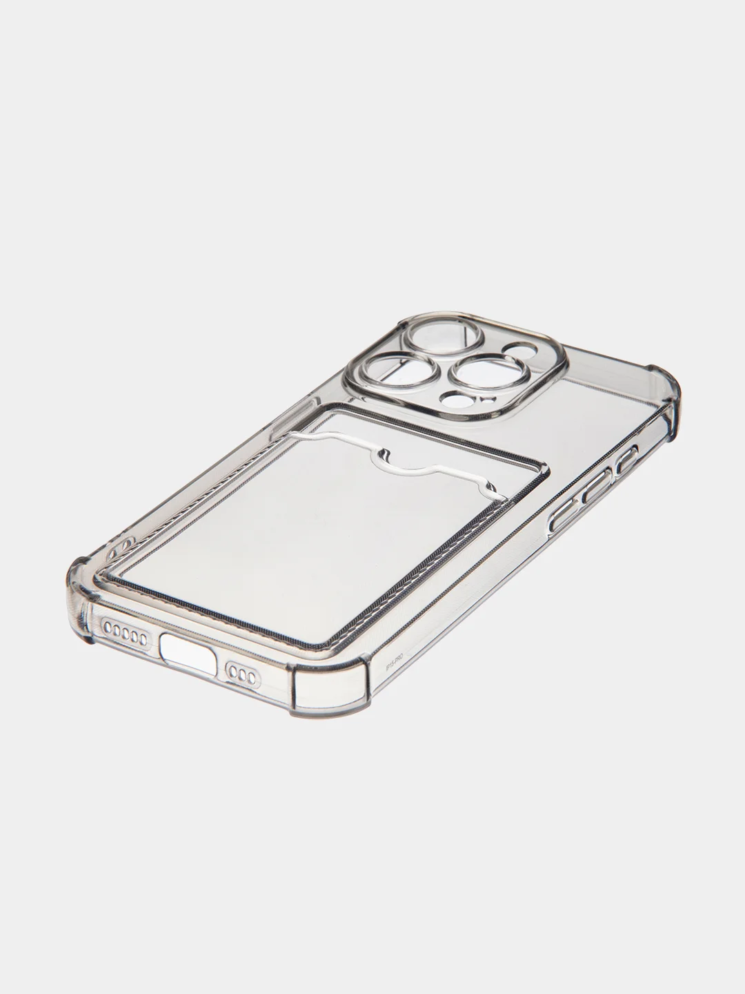 Прозрачный чехол для iPhone 15 Pro противоударный силиконовый ROSCO с карманом для карт защитой углов
