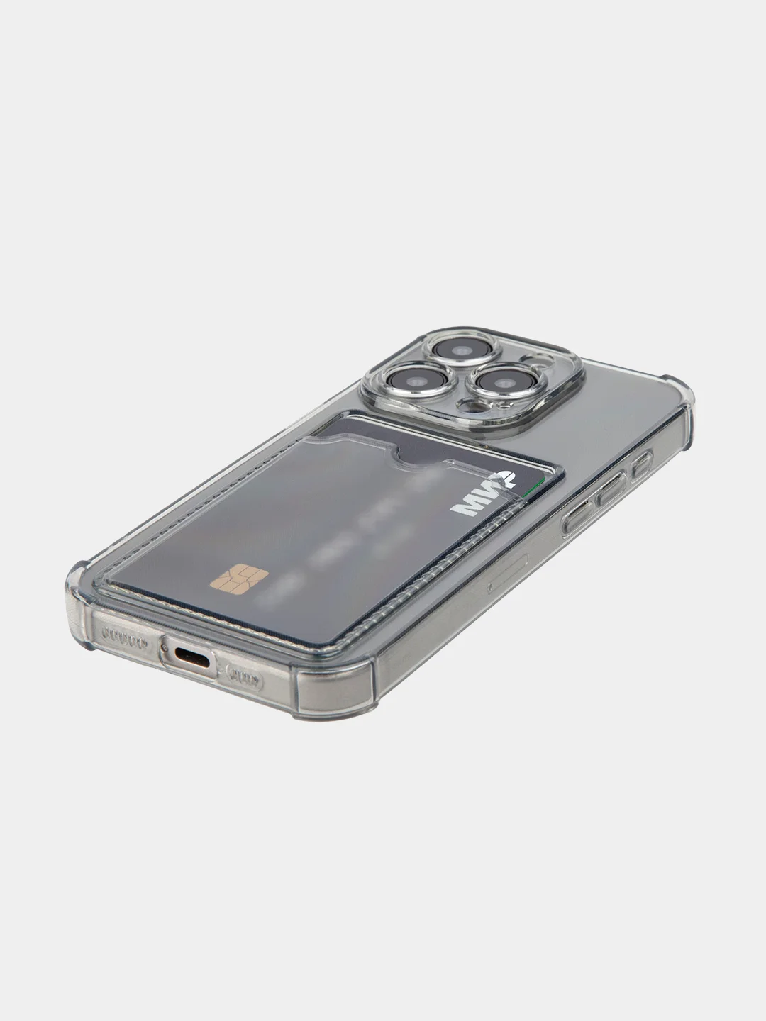 Прозрачный чехол для iPhone 15 Pro противоударный силиконовый ROSCO с карманом для карт защитой углов