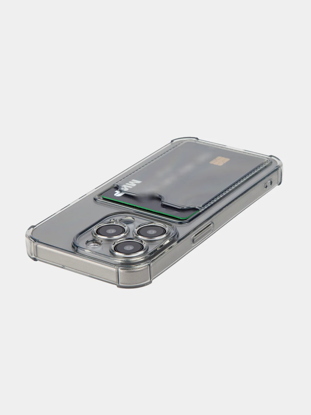 Прозрачный чехол для iPhone 15 Pro противоударный силиконовый ROSCO с карманом для карт защитой углов