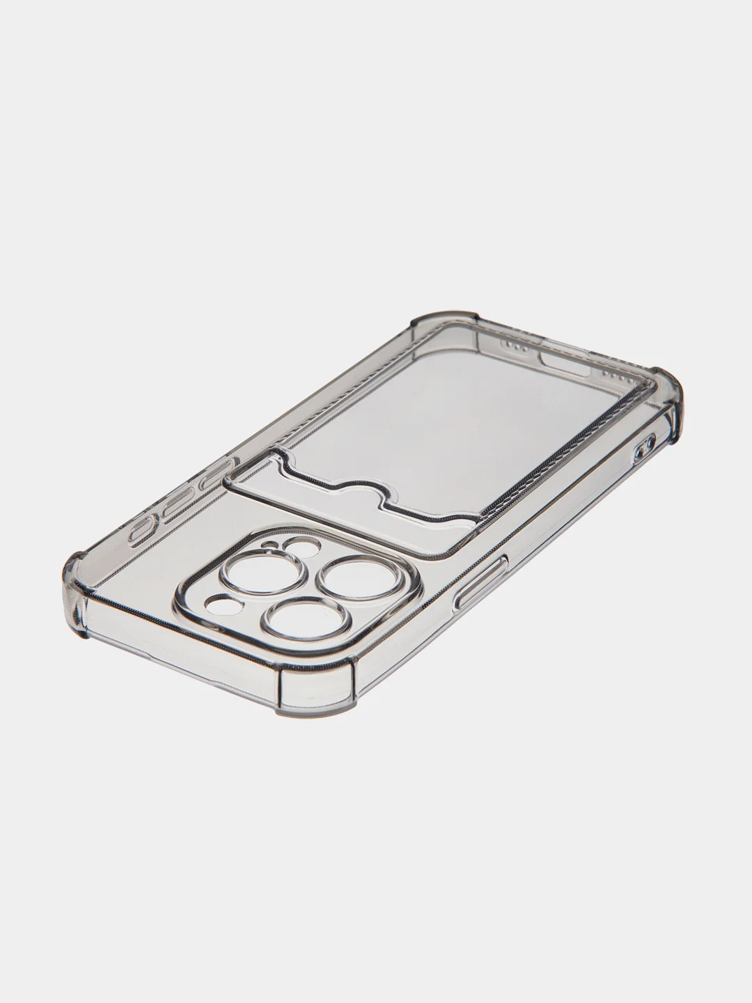 Прозрачный чехол для iPhone 15 Pro противоударный силиконовый ROSCO с карманом для карт защитой углов