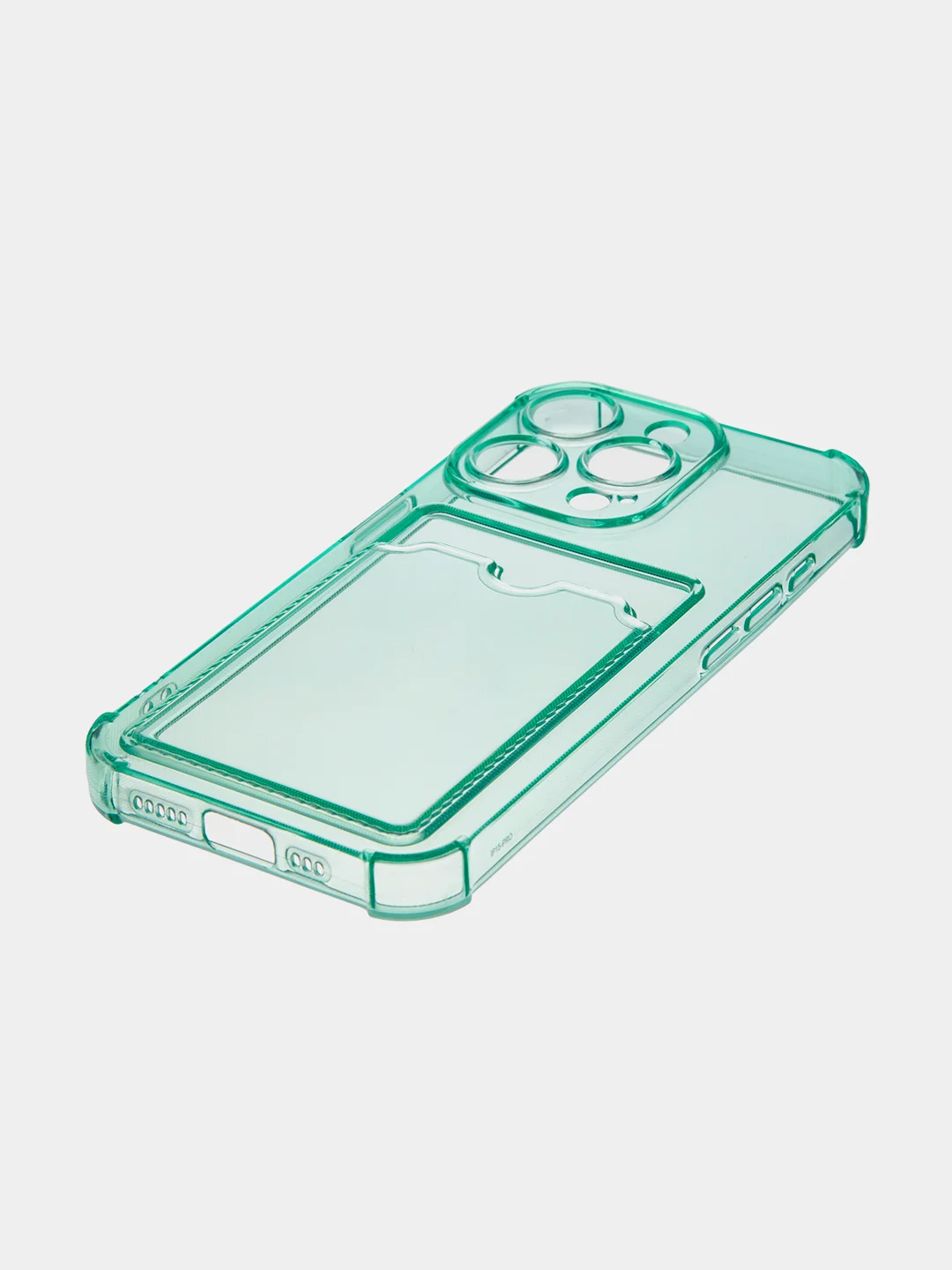 Зеленый чехол для iPhone 15 Pro противоударный силиконовый ROSCO с карманом для карт защитой углов