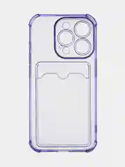 Фиолетовый чехол для iPhone 15 Pro противоударный силиконовый ROSCO с карманом для карт защитой углов