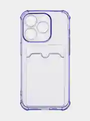 Фиолетовый чехол для iPhone 15 Pro противоударный силиконовый ROSCO с карманом для карт защитой углов