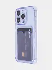 Фиолетовый чехол для iPhone 15 Pro противоударный силиконовый ROSCO с карманом для карт защитой углов