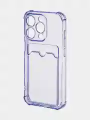 Фиолетовый чехол для iPhone 15 Pro противоударный силиконовый ROSCO с карманом для карт защитой углов
