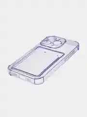 Фиолетовый чехол для iPhone 15 Pro противоударный силиконовый ROSCO с карманом для карт защитой углов