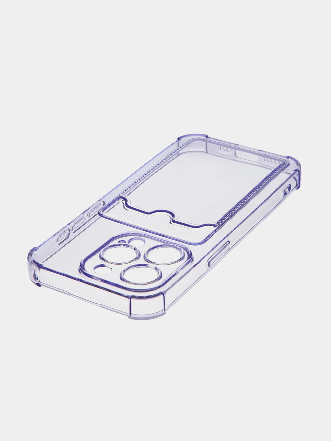 Фиолетовый чехол для iPhone 15 Pro противоударный силиконовый ROSCO с карманом для карт защитой углов