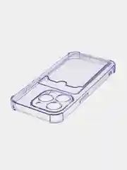 Фиолетовый чехол для iPhone 15 Pro противоударный силиконовый ROSCO с карманом для карт защитой углов