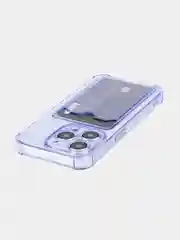 Фиолетовый чехол для iPhone 15 Pro противоударный силиконовый ROSCO с карманом для карт защитой углов