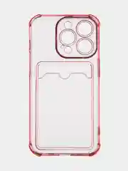 Красный чехол для iPhone 15 Pro противоударный силиконовый ROSCO с карманом для карт защитой углов