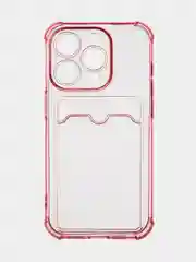 Красный чехол для iPhone 15 Pro противоударный силиконовый ROSCO с карманом для карт защитой углов