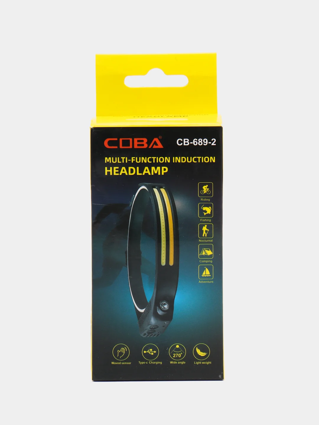 Фонарь налобный с аккумулятором, светодиодный, USB