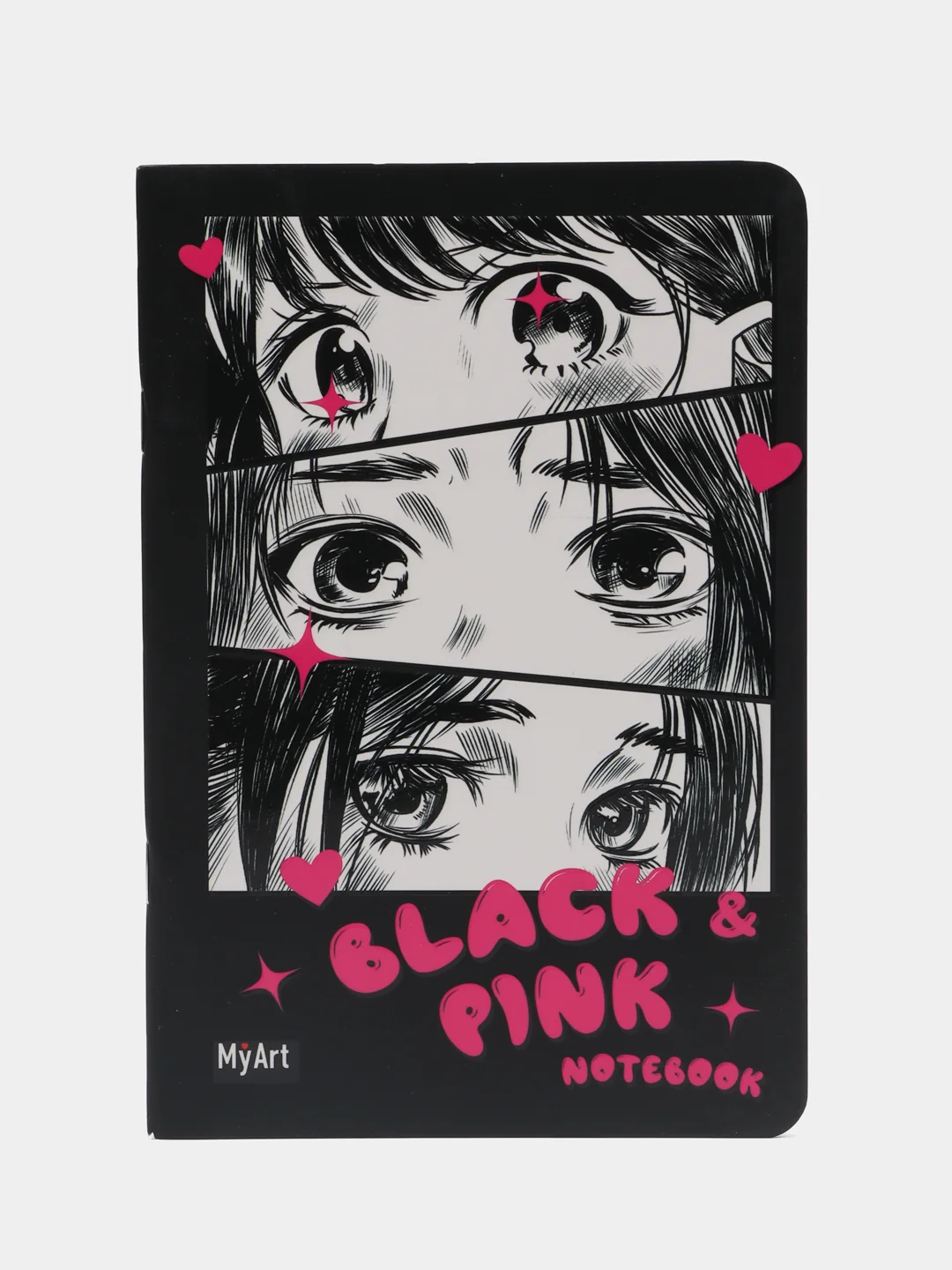 Черный блокноты в линию/в клетку А5 40 листов Black & Pink/I love pink/Аниме монохром. Проф-Пресс