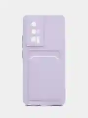 Сиреневый чехол для Xiaomi POCO F5 Pro (Поко Ф5 Про), с карманом для карт, прозрачный