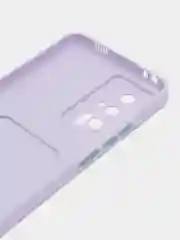 Сиреневый чехол для Xiaomi POCO F5 Pro (Поко Ф5 Про), с карманом для карт, прозрачный