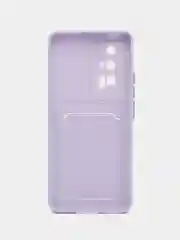 Сиреневый чехол для Xiaomi POCO F5 Pro (Поко Ф5 Про), с карманом для карт, прозрачный