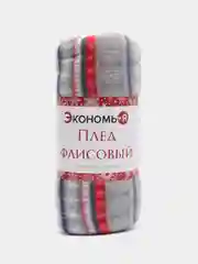 Серый мягкий плед-покрывало флис, плед с новогодним принтом