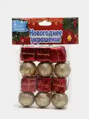 Золотой набор украшений, набор для творчества, пластик, 12 шт, 3 см. Колокольчики, шарики, подарки
