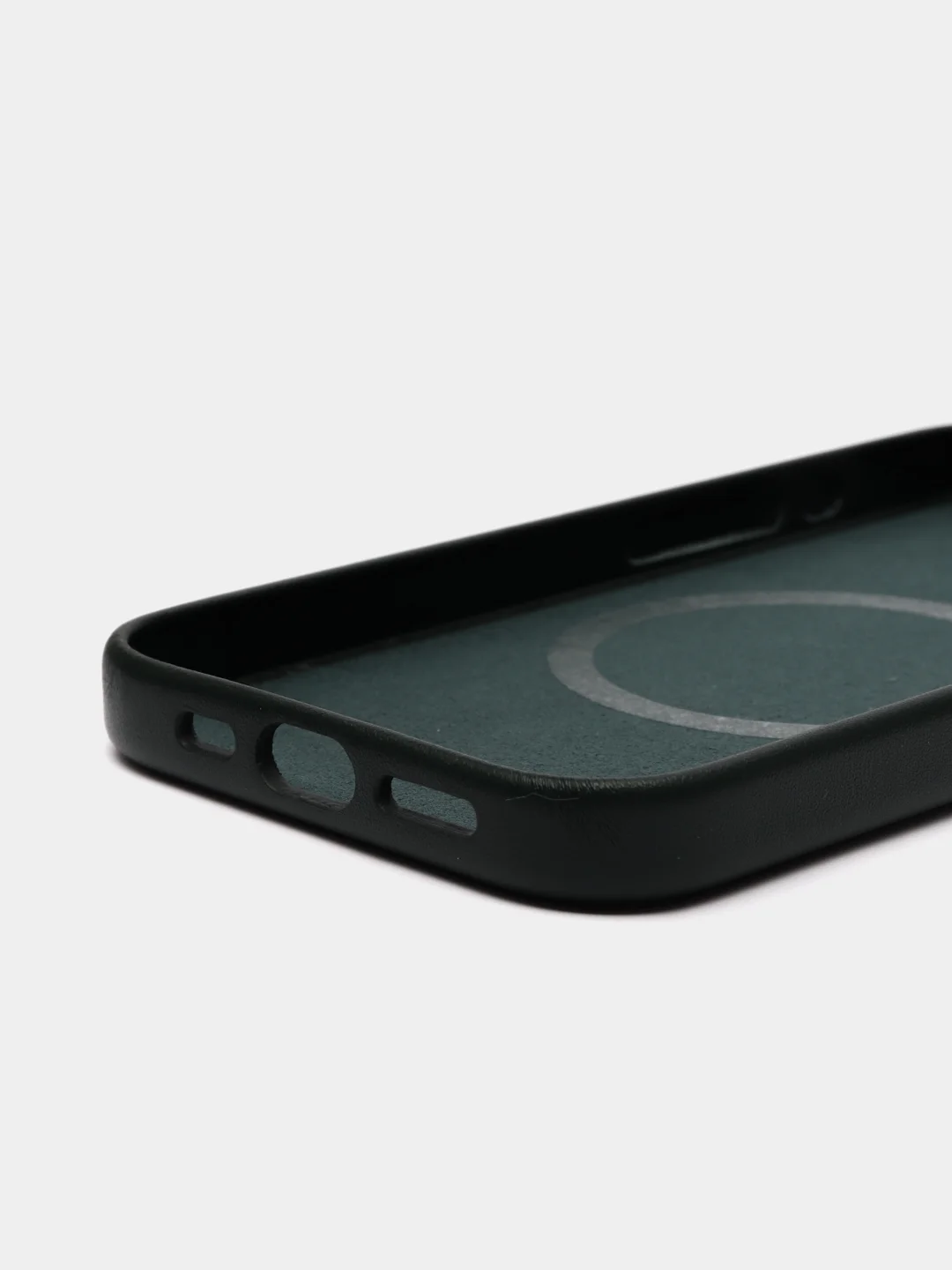 Тёмно-зелёный чехол MagSafe для iPhone 15 Pro Max Plus кожаный ROSCO из экокожи с защитой камер магнитом