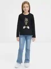 Черный футболка для девочки с длинным рукавом, 7-10 лет