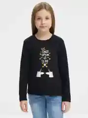 Черный футболка для девочки с длинным рукавом, 7-10 лет