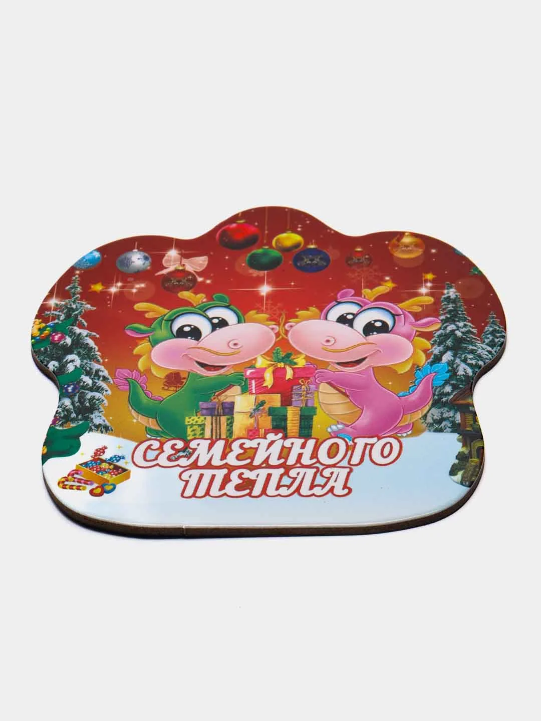 Бордовый новогодний магнит с драконом, символ года 2024