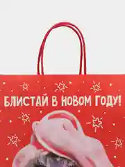 Кремовый пакет подарочный новогодний, новогодний пакетик "С новым 2025 годом", 22х22см 1 дизайн