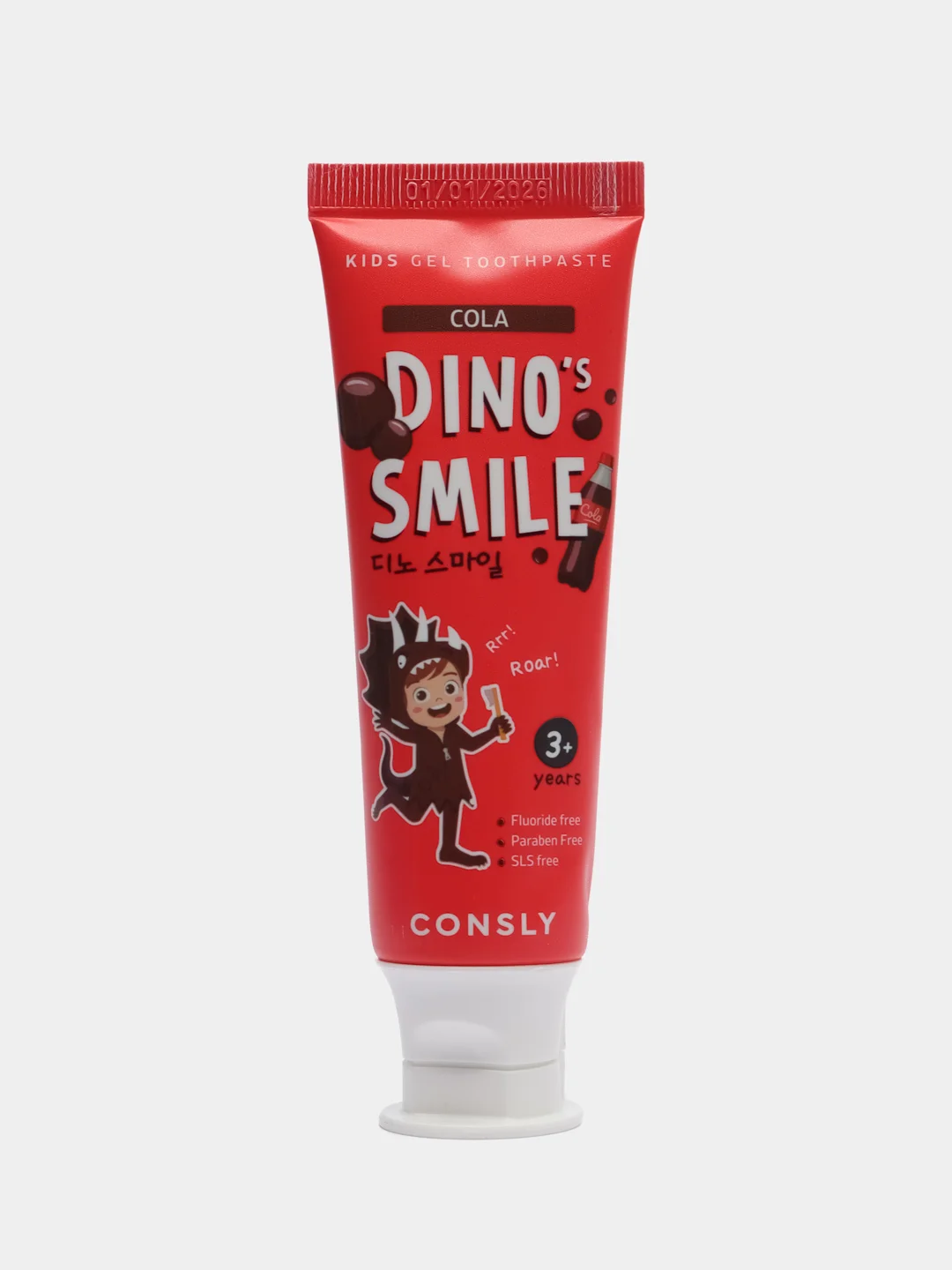 Красный детская гелевая зубная паста c ксилитом DINOs SMILE Kids Gel Toothpaste CONSLY, 60 г